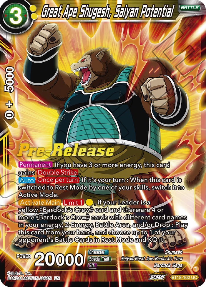 Great Ape Shugesh, Saiyan Potential (BT18-102) [Dawn of the Z-Legends Prerelease Promos] | Fandemonia Ltd