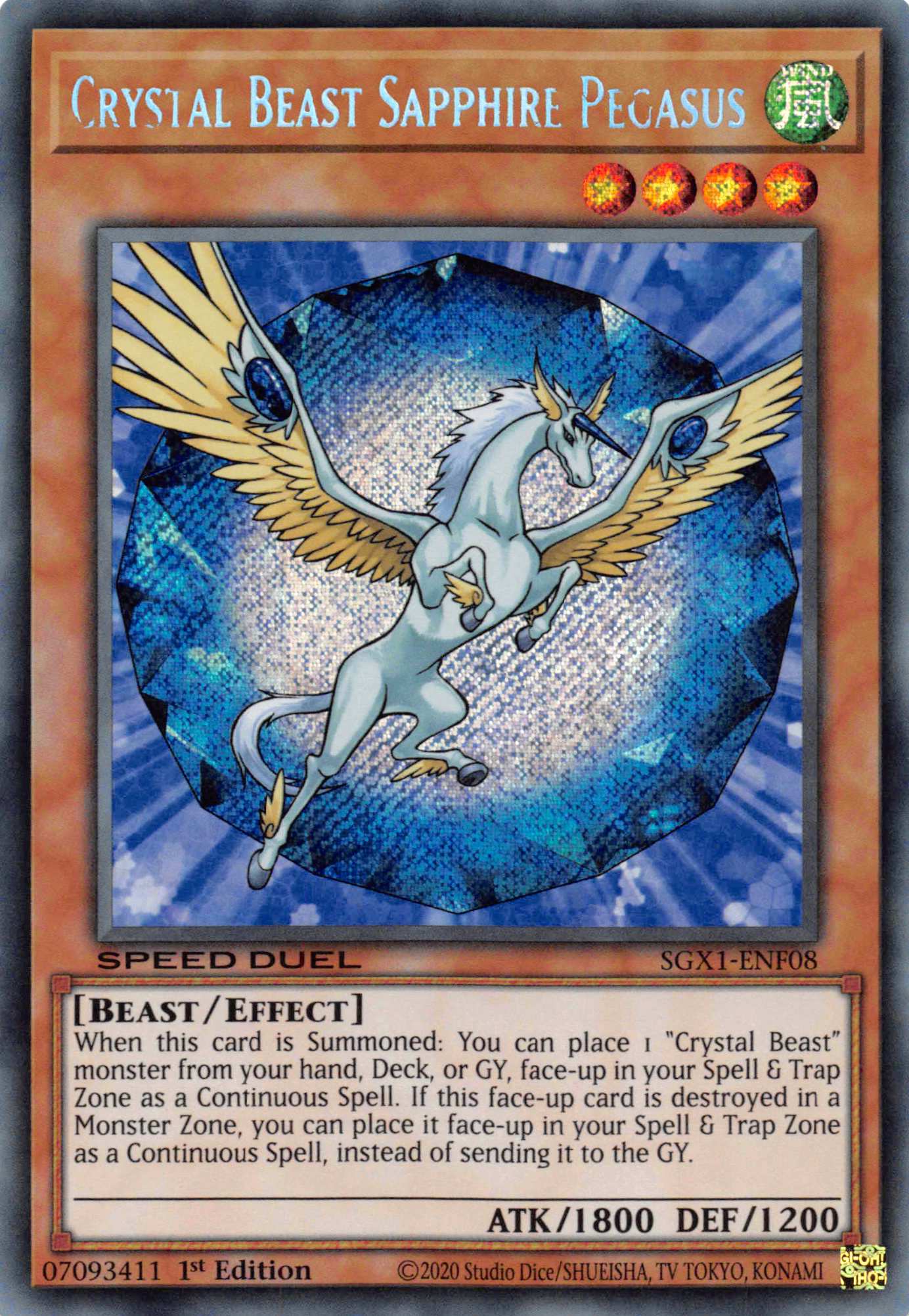 Crystal Beast Sapphire Pegasus [SGX1-ENF08] Secret Rare | Fandemonia Ltd