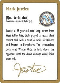 1996 Mark Justice Biography Card [World Championship Decks] | Fandemonia Ltd