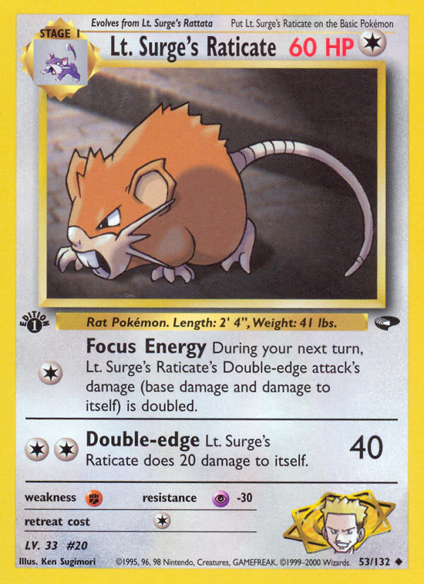 Lt. Surge's Raticate (53/132) [Gym Challenge 1st Edition] | Fandemonia Ltd