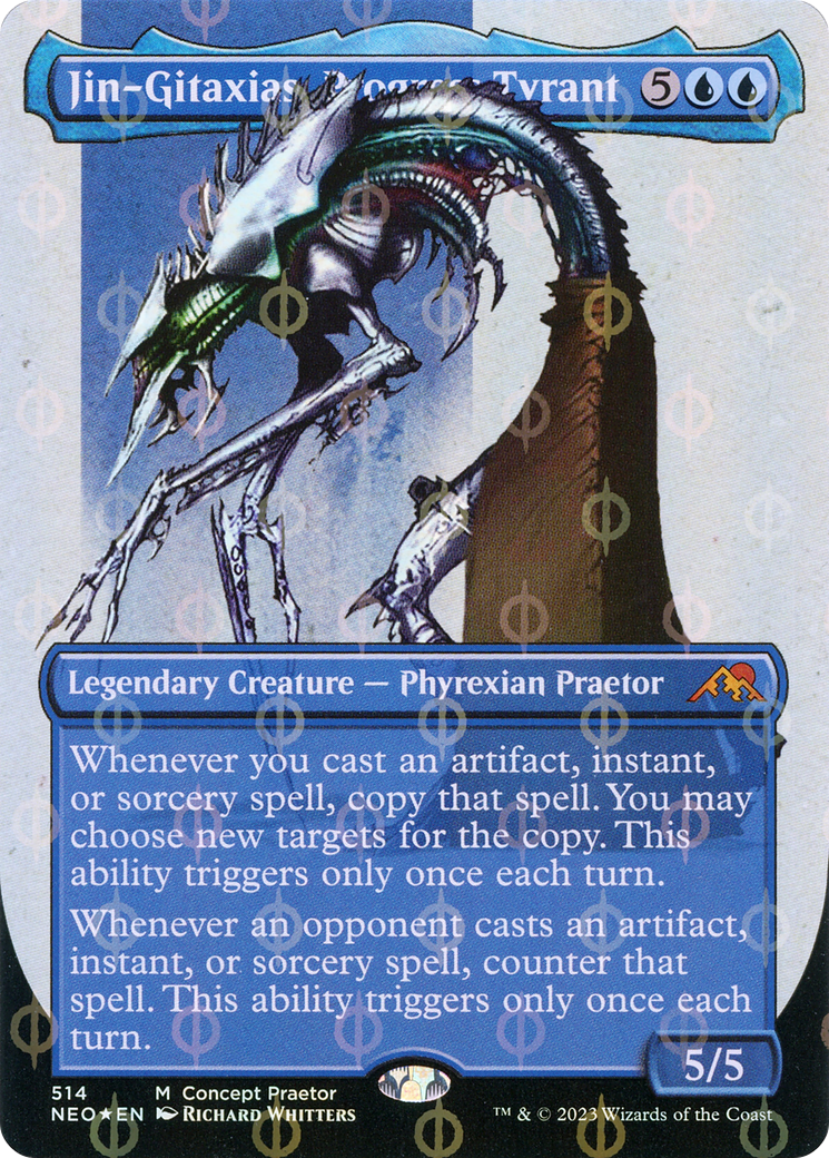 Jin-Gitaxias, Progress Tyrant (Borderless Concept Praetors Step-and-Compleat Foil) [Phyrexia: All Will Be One] | Fandemonia Ltd