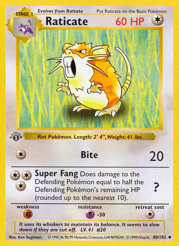 Raticate (40/102) (Shadowless) [Base Set 1st Edition] | Fandemonia Ltd