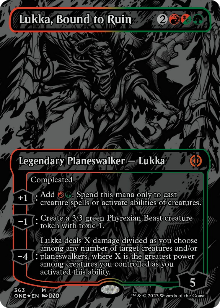 Lukka, Bound to Ruin (Oil Slick Raised Foil) [Phyrexia: All Will Be One] | Fandemonia Ltd