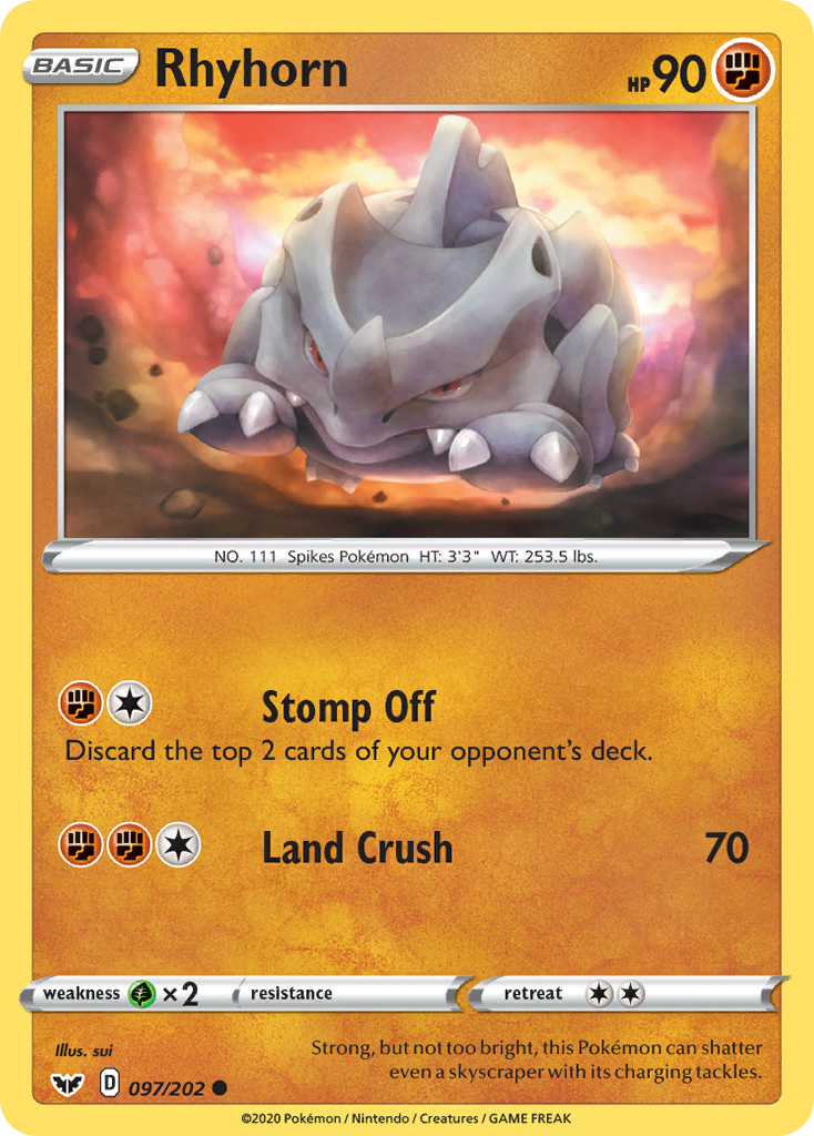 Rhyhorn (097/202) [Sword & Shield: Base Set] | Fandemonia Ltd