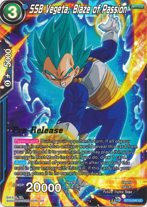 SSB Vegeta, Blaze of Passion (BT10-040) [Rise of the Unison Warrior Prerelease Promos] | Fandemonia Ltd