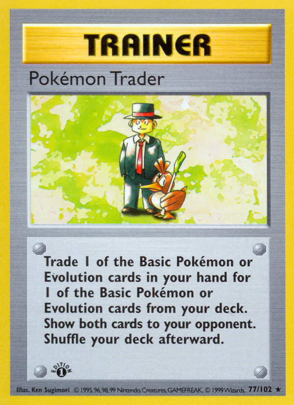 Pokemon Trader (77/102) (Shadowless) [Base Set 1st Edition] | Fandemonia Ltd