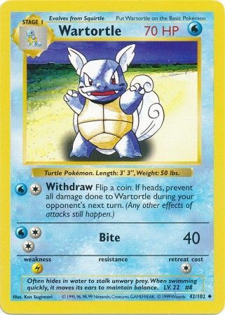 Wartortle (42/102) [Base Set Shadowless Unlimited] | Fandemonia Ltd