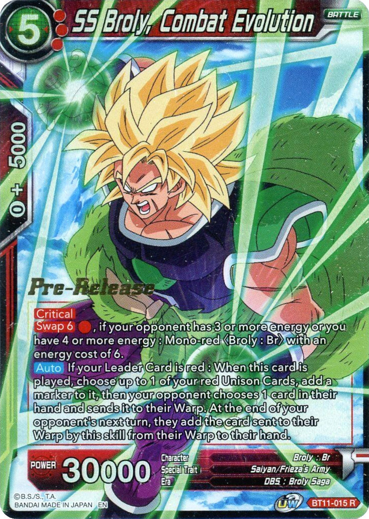 SS Broly, Combat Evolution (BT11-015) [Vermilion Bloodline Prerelease Promos] | Fandemonia Ltd