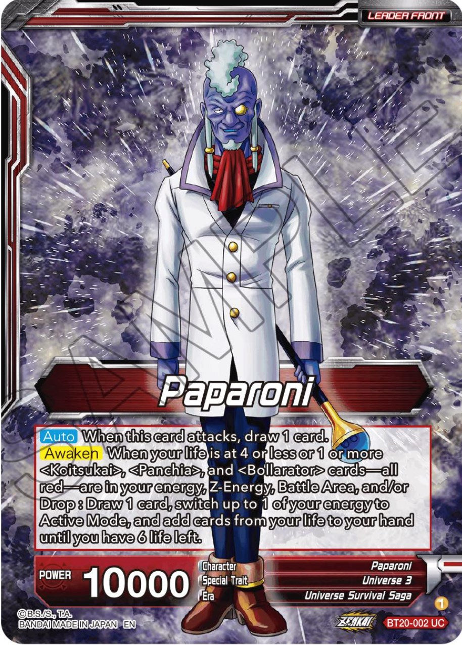 Paparoni // Warriors of Universe 3, United as One (BT20-002) [Power Absorbed Prerelease Promos] | Fandemonia Ltd