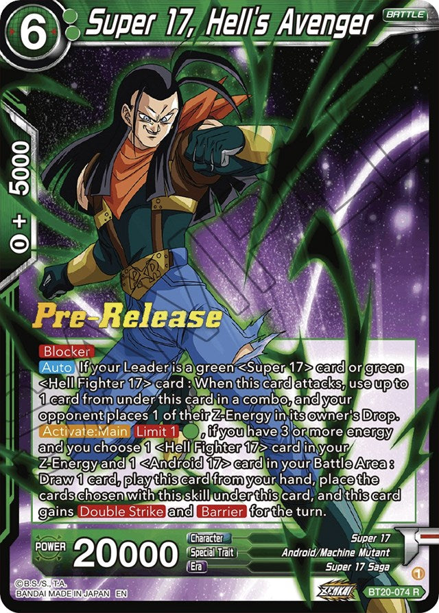 Super 17, Hell's Avenger (BT20-074) [Power Absorbed Prerelease Promos] | Fandemonia Ltd