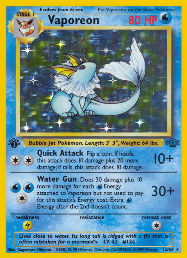 Vaporeon (12/64) [Jungle 1st Edition] | Fandemonia Ltd