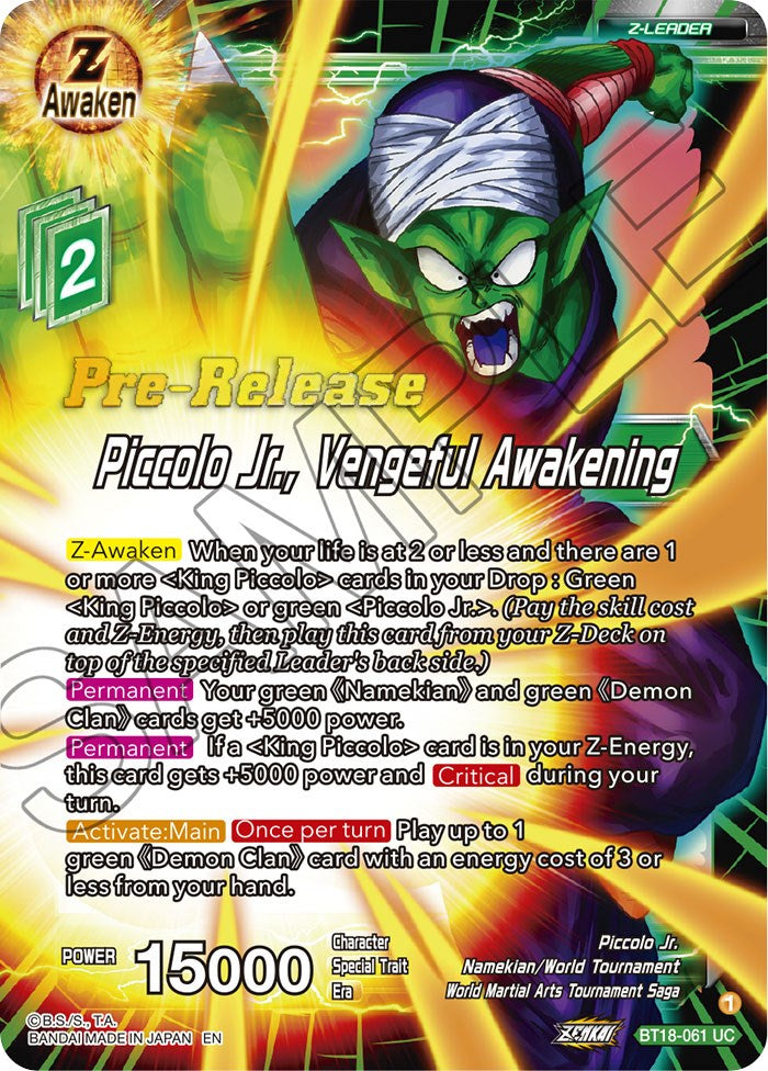 Piccolo Jr., Vengeful Awakening (BT18-061) [Dawn of the Z-Legends Prerelease Promos] | Fandemonia Ltd