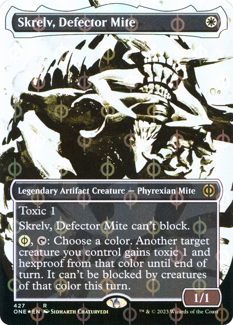 Skrelv, Defector Mite (Borderless Ichor Step-and-Compleat Foil) [Phyrexia: All Will Be One] | Fandemonia Ltd