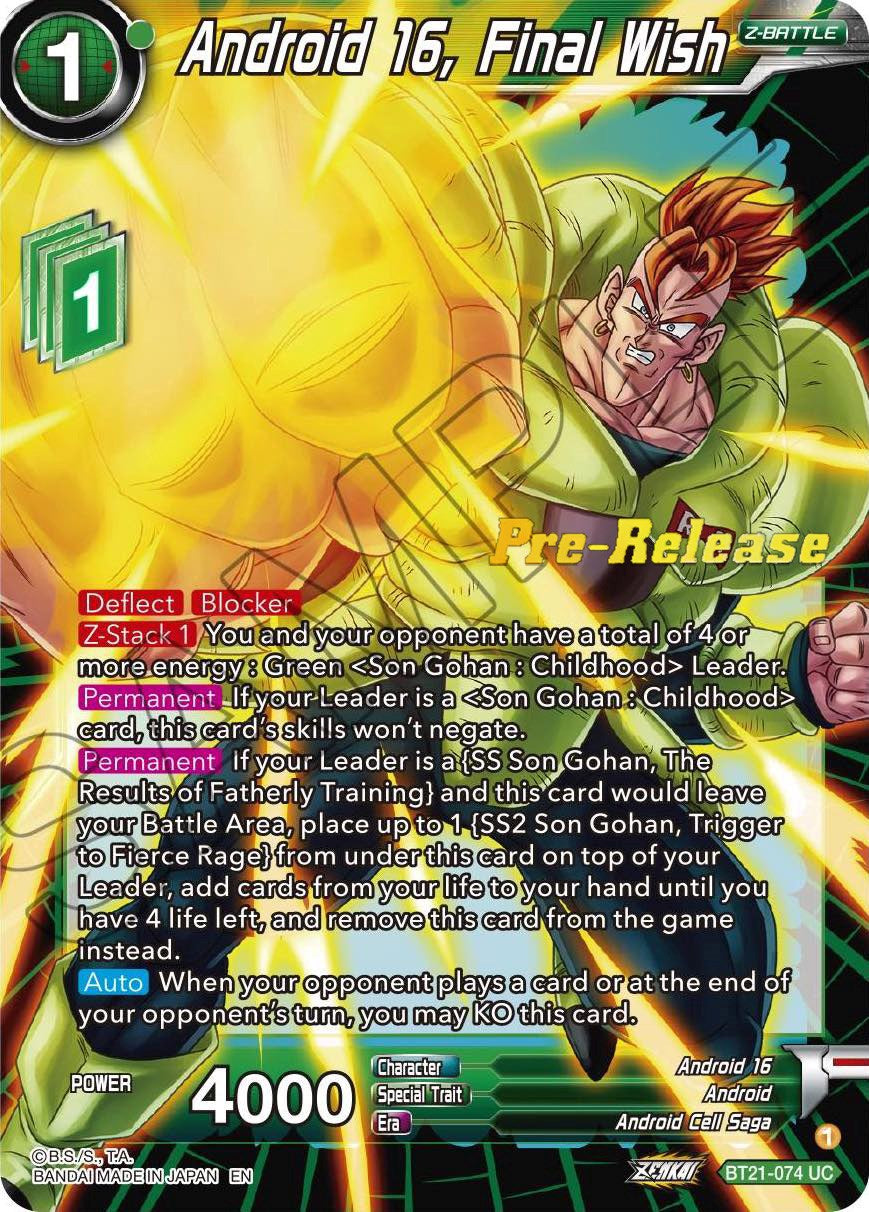 Android 16, Final Wish (BT21-074) [Wild Resurgence Pre-Release Cards] | Fandemonia Ltd