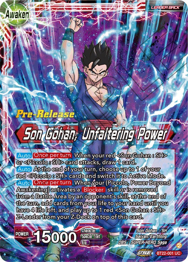 Son Gohan // Son Gohan, Unfaltering Power (BT22-001) [Critical Blow Prerelease Promos] | Fandemonia Ltd