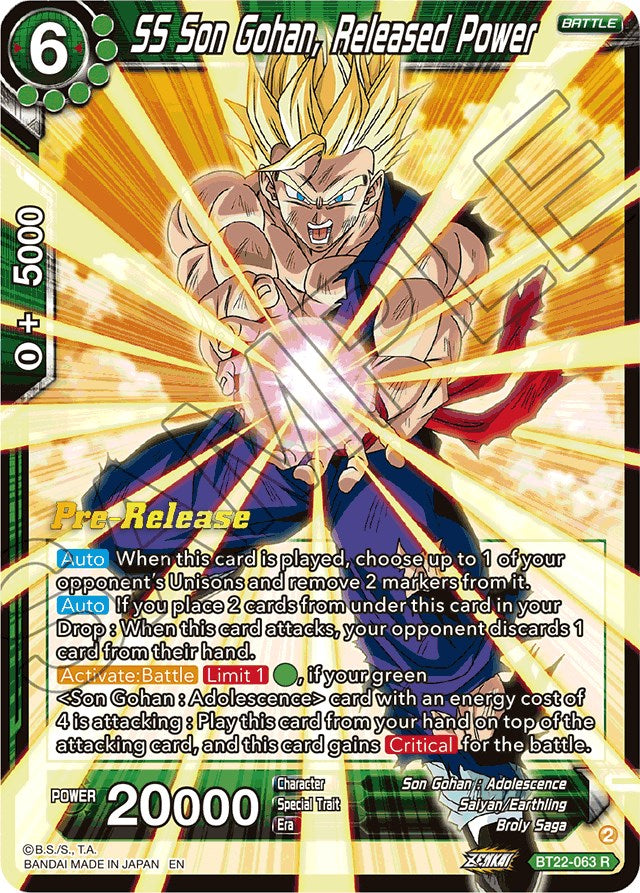 SS Son Gohan, Released Power (BT22-063) [Critical Blow Prerelease Promos] | Fandemonia Ltd