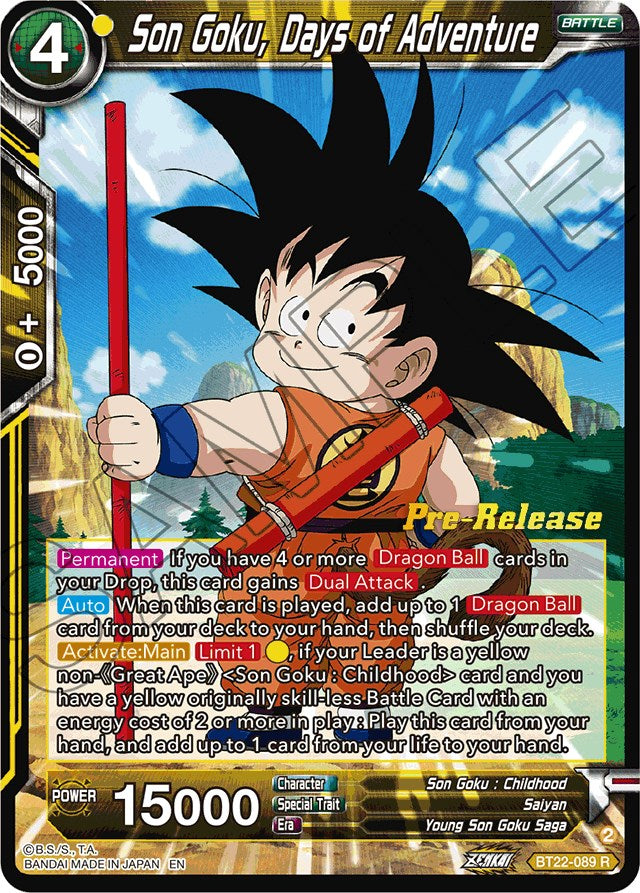 Son Goku, Days of Adventure (BT22-089) [Critical Blow Prerelease Promos] | Fandemonia Ltd