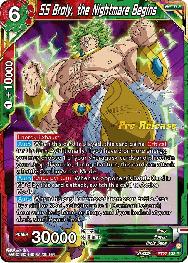 SS Broly, the Nightmare Begins (BT22-133) [Critical Blow Prerelease Promos] | Fandemonia Ltd