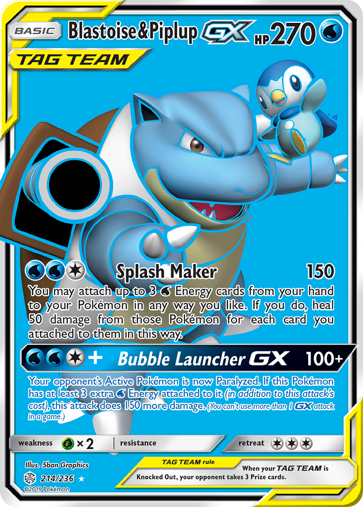 Blastoise & Piplup GX (214/236) [Sun & Moon: Cosmic Eclipse] | Fandemonia Ltd