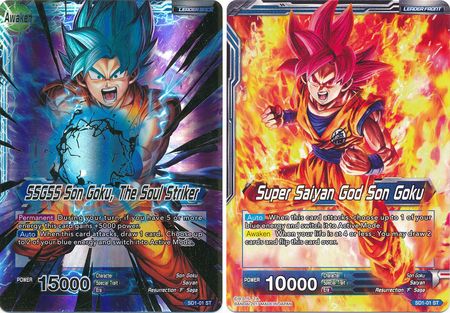 Super Saiyan God Son Goku // SSGSS Son Goku, The Soul Striker (Starter Deck - The Awakening) (SD1-01) [Galactic Battle] | Fandemonia Ltd