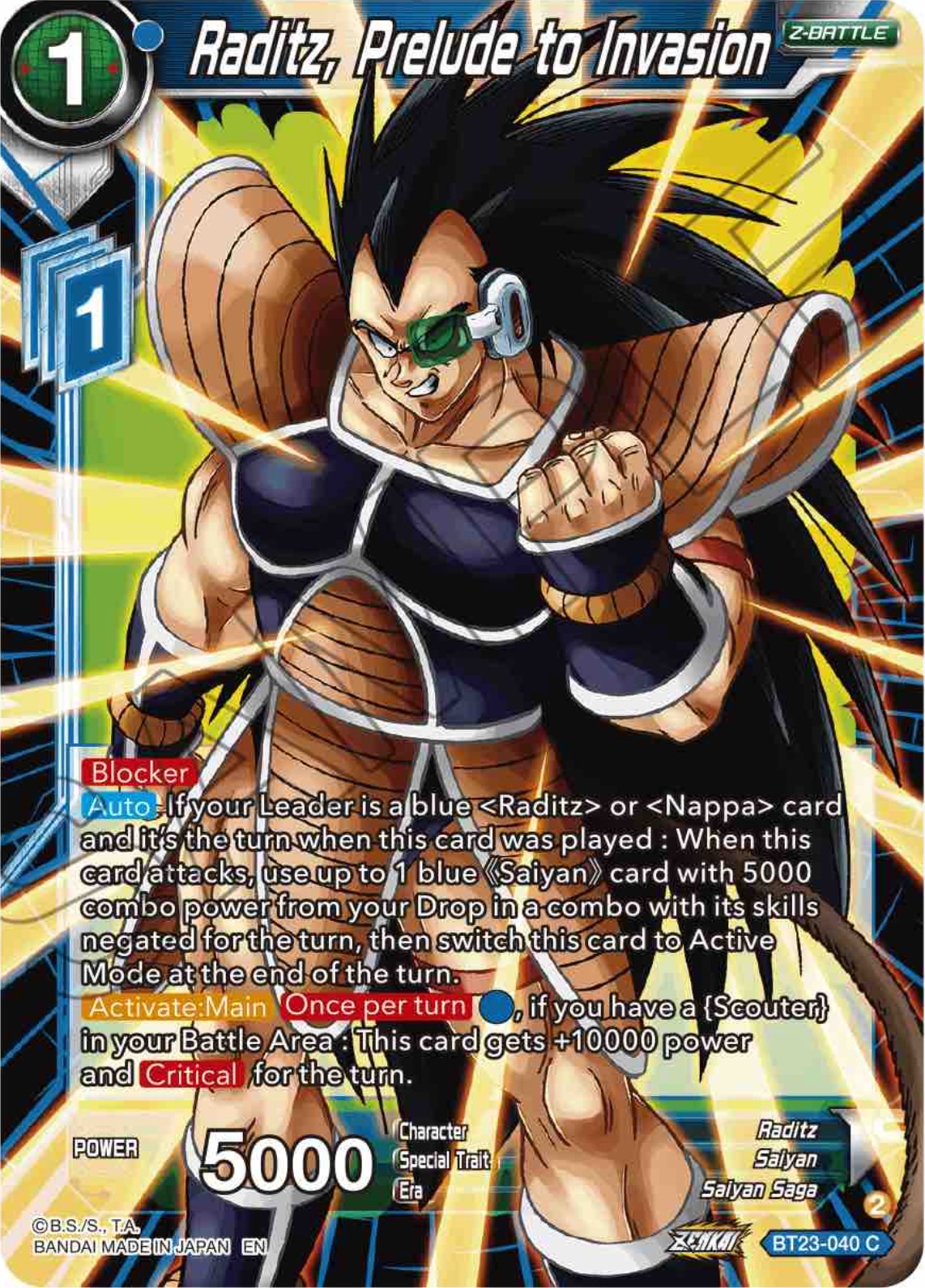 Raditz, Prelude to Invasion (BT23-040) [Perfect Combination] | Fandemonia Ltd