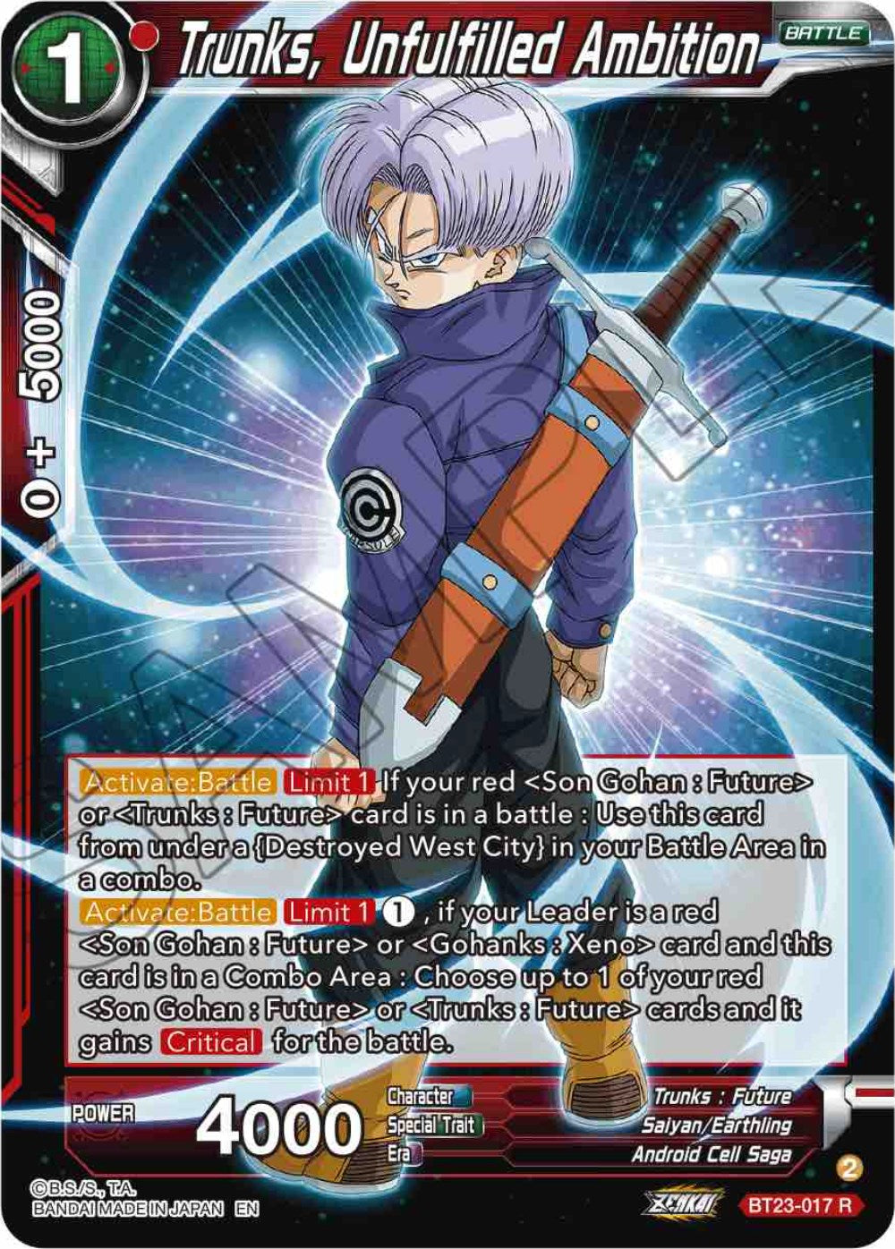 Trunks, Unfulfilled Ambition (BT23-017) [Perfect Combination] | Fandemonia Ltd