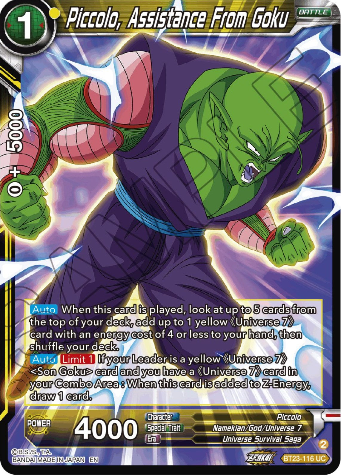 Piccolo, Assistance From Goku (BT23-116) [Perfect Combination] | Fandemonia Ltd