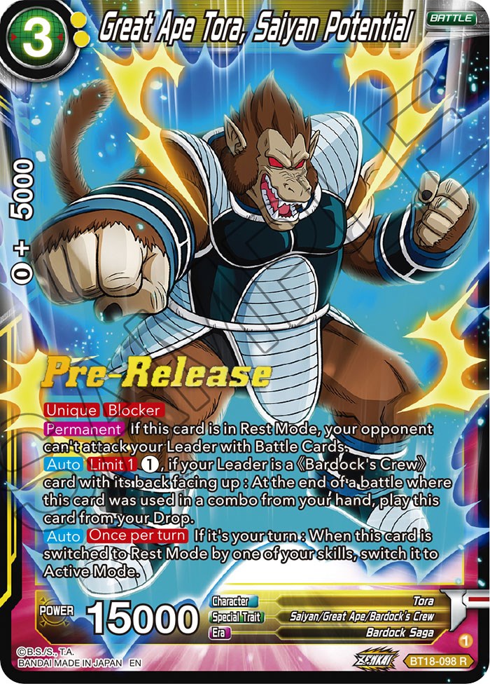 Great Ape Tora, Saiyan Potential (BT18-098) [Dawn of the Z-Legends Prerelease Promos] | Fandemonia Ltd