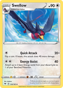 Swellow (134/185) [Sword & Shield: Vivid Voltage] | Fandemonia Ltd