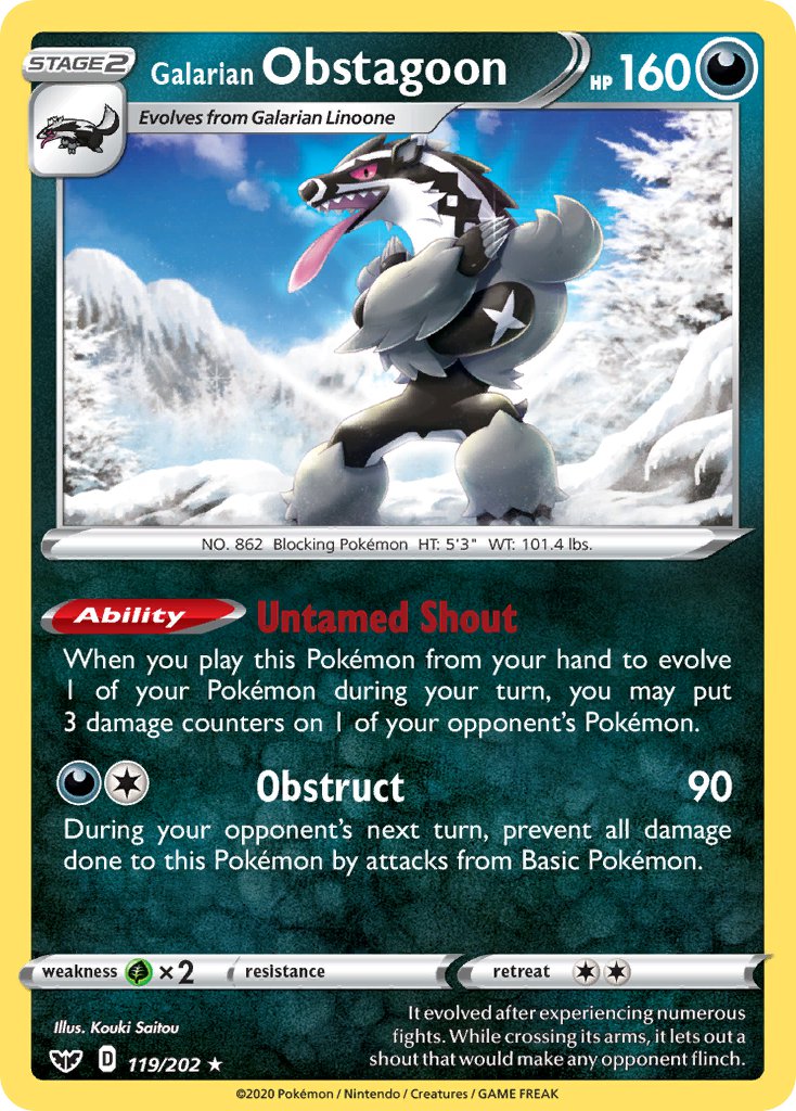 Galarian Obstagoon (119/202) (Theme Deck Exclusive) [Sword & Shield: Base Set] | Fandemonia Ltd