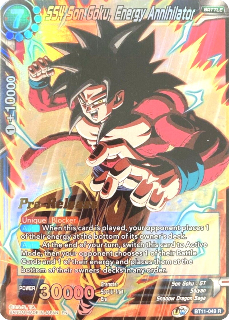 SS4 Son Goku, Energy Annihilator (BT11-049) [Vermilion Bloodline Prerelease Promos] | Fandemonia Ltd