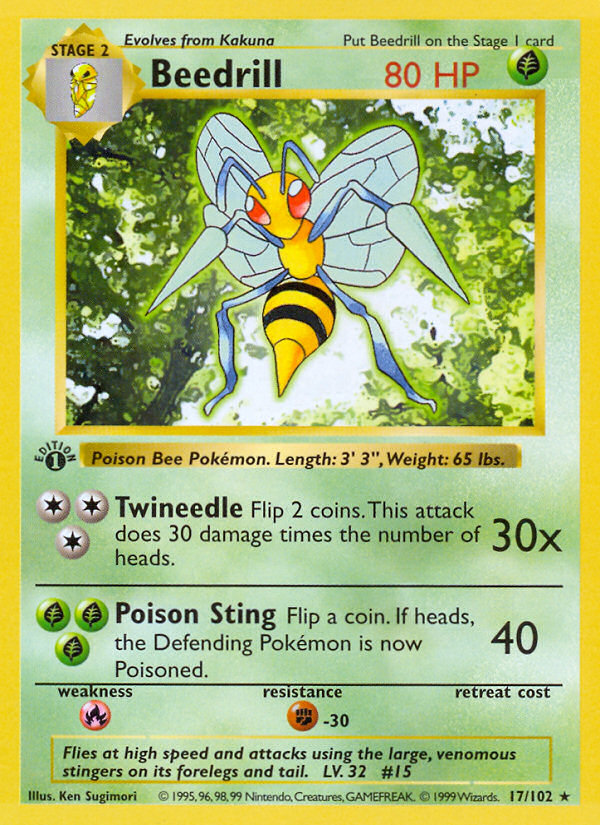 Beedrill (17/102) (Shadowless) [Base Set 1st Edition] | Fandemonia Ltd