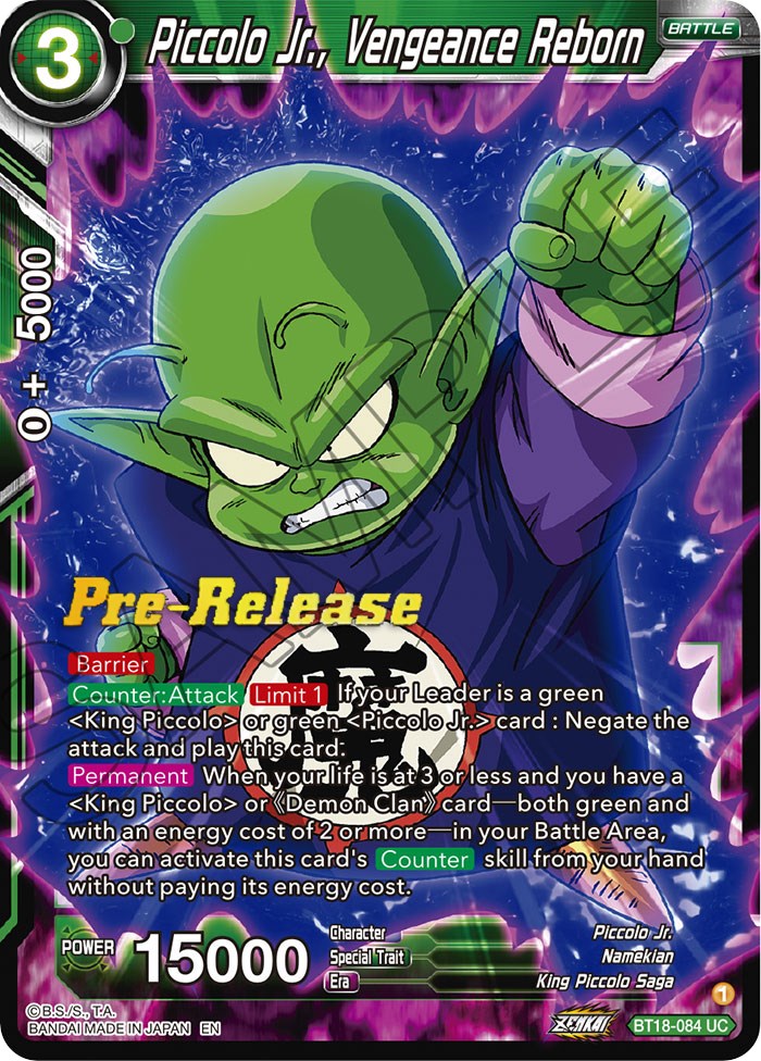 Piccolo Jr., Vengeance Reborn (BT18-084) [Dawn of the Z-Legends Prerelease Promos] | Fandemonia Ltd