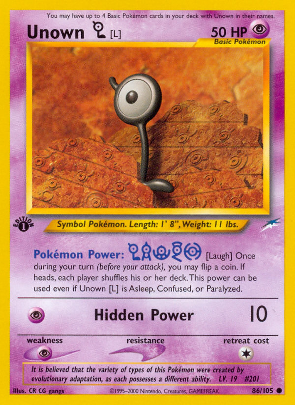 Unown [L] (86/105) [Neo Destiny 1st Edition] | Fandemonia Ltd