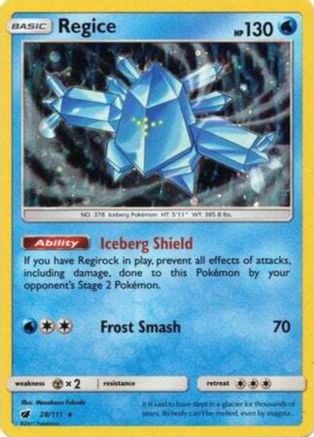 Regice (28/111) (Cosmos Holo) [Sun & Moon: Crimson Invasion] | Fandemonia Ltd