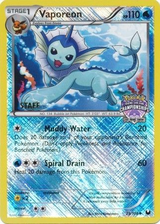 Vaporeon (25/108) (State Province Championship 2013 Promo Staff) [Black & White: Dark Explorers] | Fandemonia Ltd