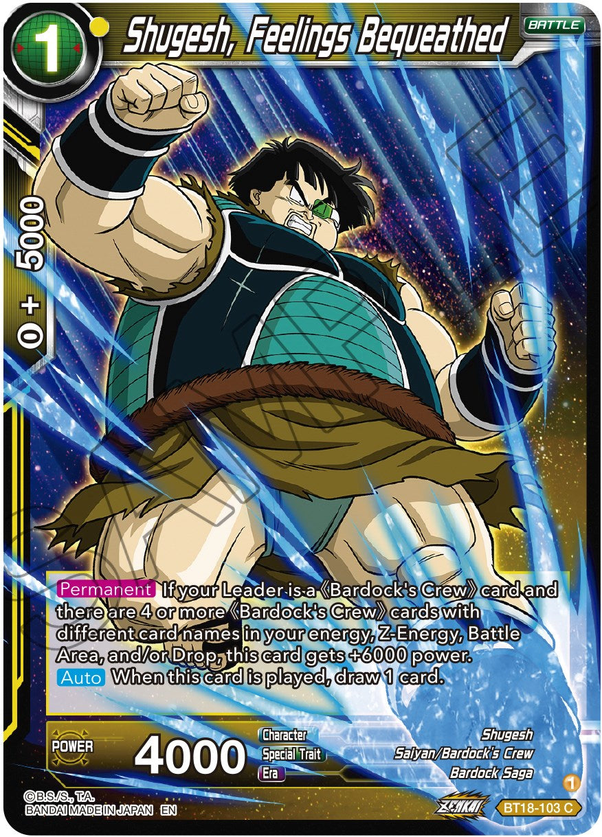 Shugesh, Feelings Bequeathed (BT18-103) [Dawn of the Z-Legends] | Fandemonia Ltd