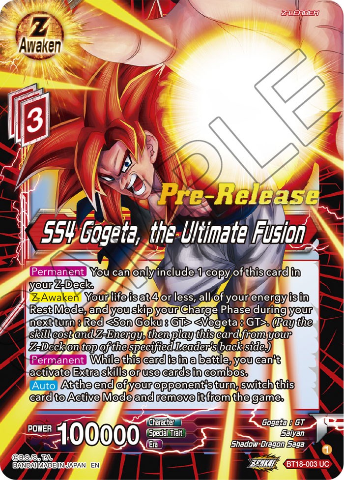 SS4 Gogeta, the Ultimate Fusion (BT18-003) [Dawn of the Z-Legends Prerelease Promos] | Fandemonia Ltd