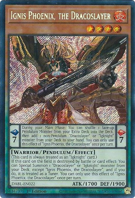 Ignis Phoenix, the Dracoslayer [DABL-EN022] Secret Rare | Fandemonia Ltd