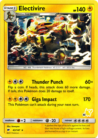 Electivire (43/147) (Pikachu Stamp #32) [Battle Academy 2020] | Fandemonia Ltd