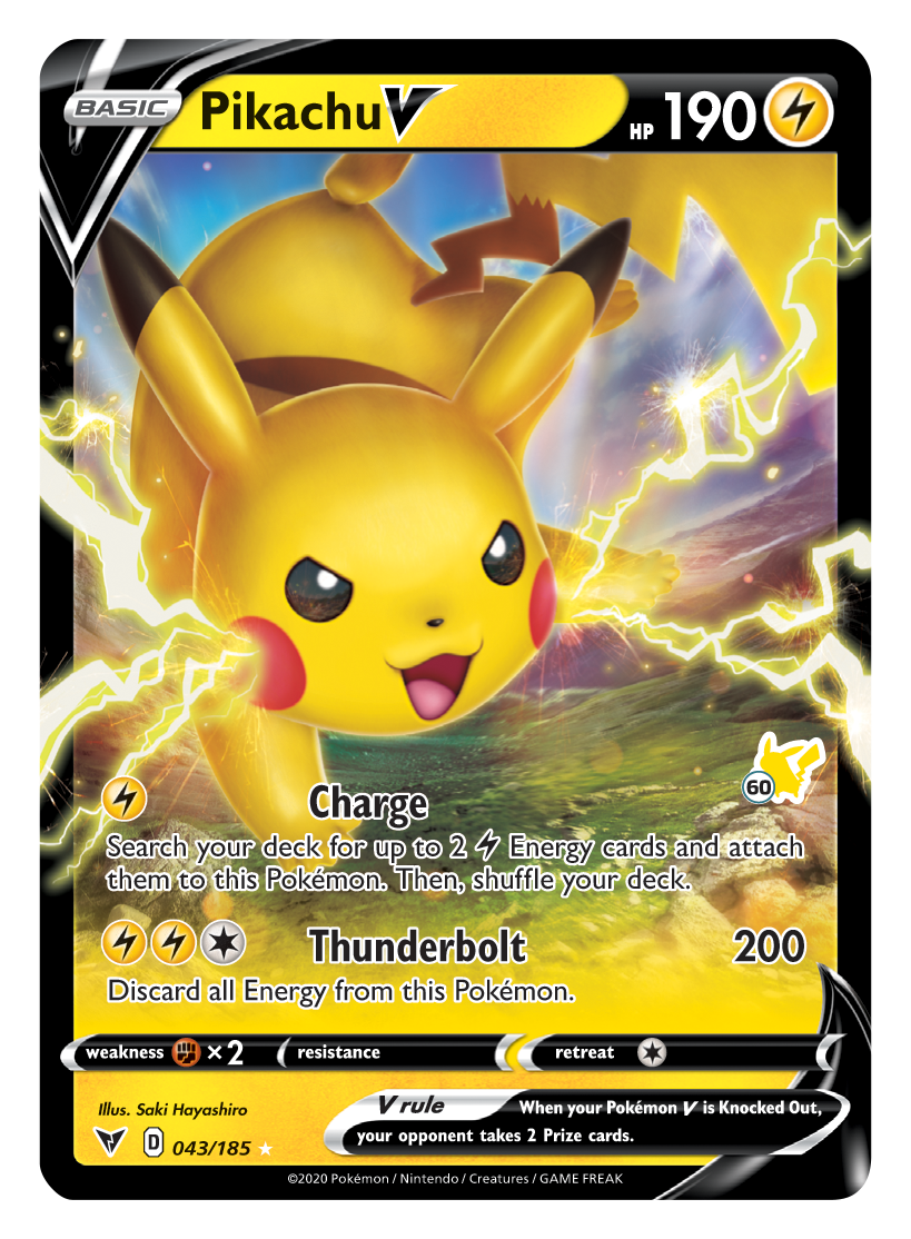 Pikachu V (043/185) (Pikachu Stamp #60) [Battle Academy 2022] | Fandemonia Ltd