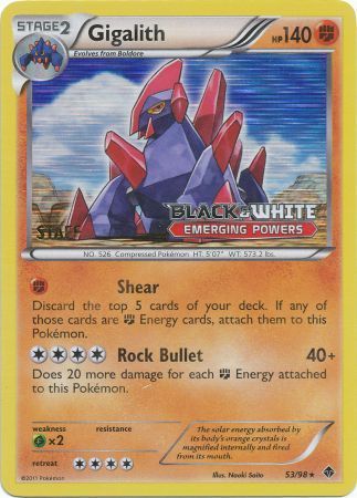 Gigalith (53/98) (Staff Prerelease Promo) [Black & White: Black Star Promos] | Fandemonia Ltd