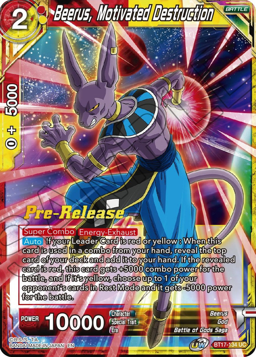 Beerus, Motivated Destruction (BT17-134) [Ultimate Squad Prerelease Promos] | Fandemonia Ltd