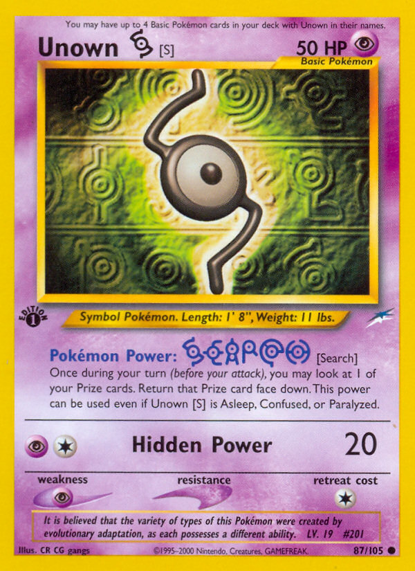 Unown [S] (87/105) [Neo Destiny 1st Edition] | Fandemonia Ltd