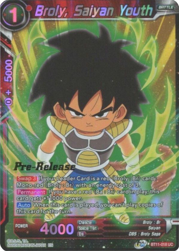 Broly, Saiyan Youth (BT11-018) [Vermilion Bloodline Prerelease Promos] | Fandemonia Ltd