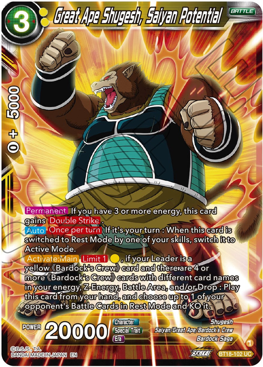 Great Ape Shugesh, Saiyan Potential (BT18-102) [Dawn of the Z-Legends] | Fandemonia Ltd