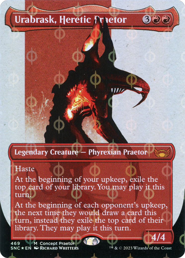 Urabrask, Heretic Praetor (Borderless Concept Praetors Step-and-Compleat Foil) [Phyrexia: All Will Be One] | Fandemonia Ltd