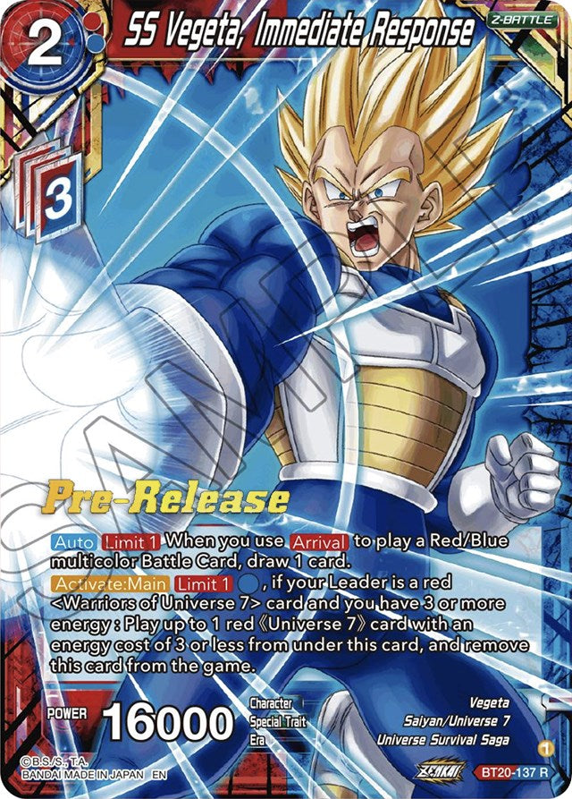 SS Vegeta, Immediate Response (BT20-137) [Power Absorbed Prerelease Promos] | Fandemonia Ltd