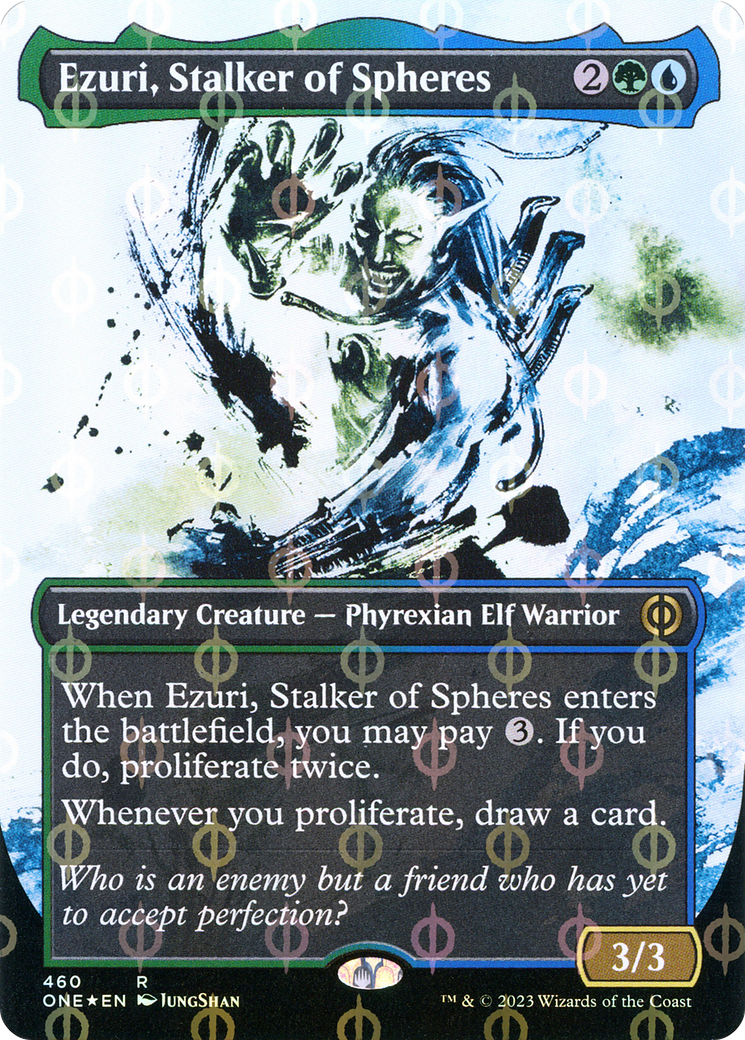 Ezuri, Stalker of Spheres (Borderless Ichor Step-and-Compleat Foil) [Phyrexia: All Will Be One] | Fandemonia Ltd