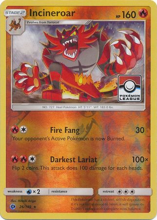 Incineroar (26/149) (League Promo) [Sun & Moon: Base Set] | Fandemonia Ltd